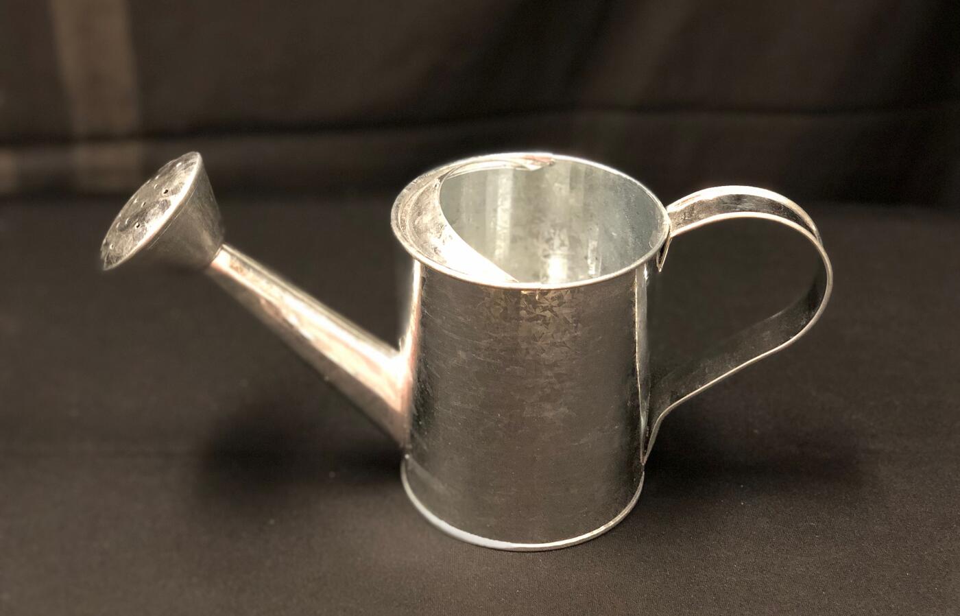 Silver metal watering can