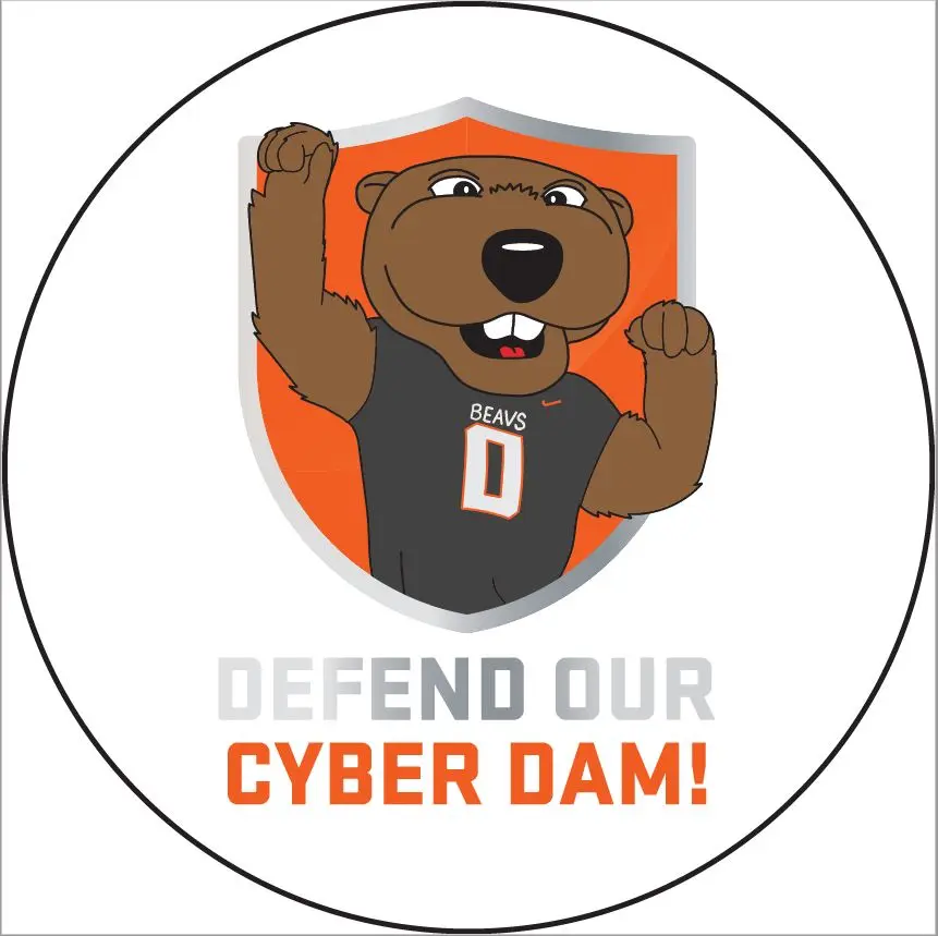 Benny in shield with text: Defend our cyber dam