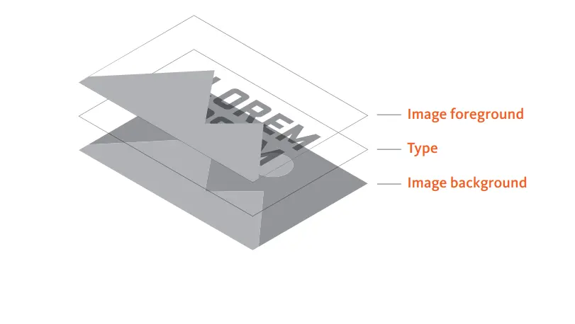 Illustrated mountains and sun in grey scale with Lorem ipsum text overlayed